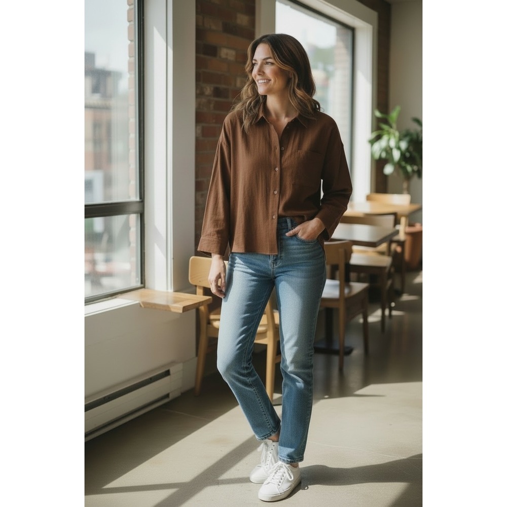 Everlane Boxy Brown Button-Down Shirt